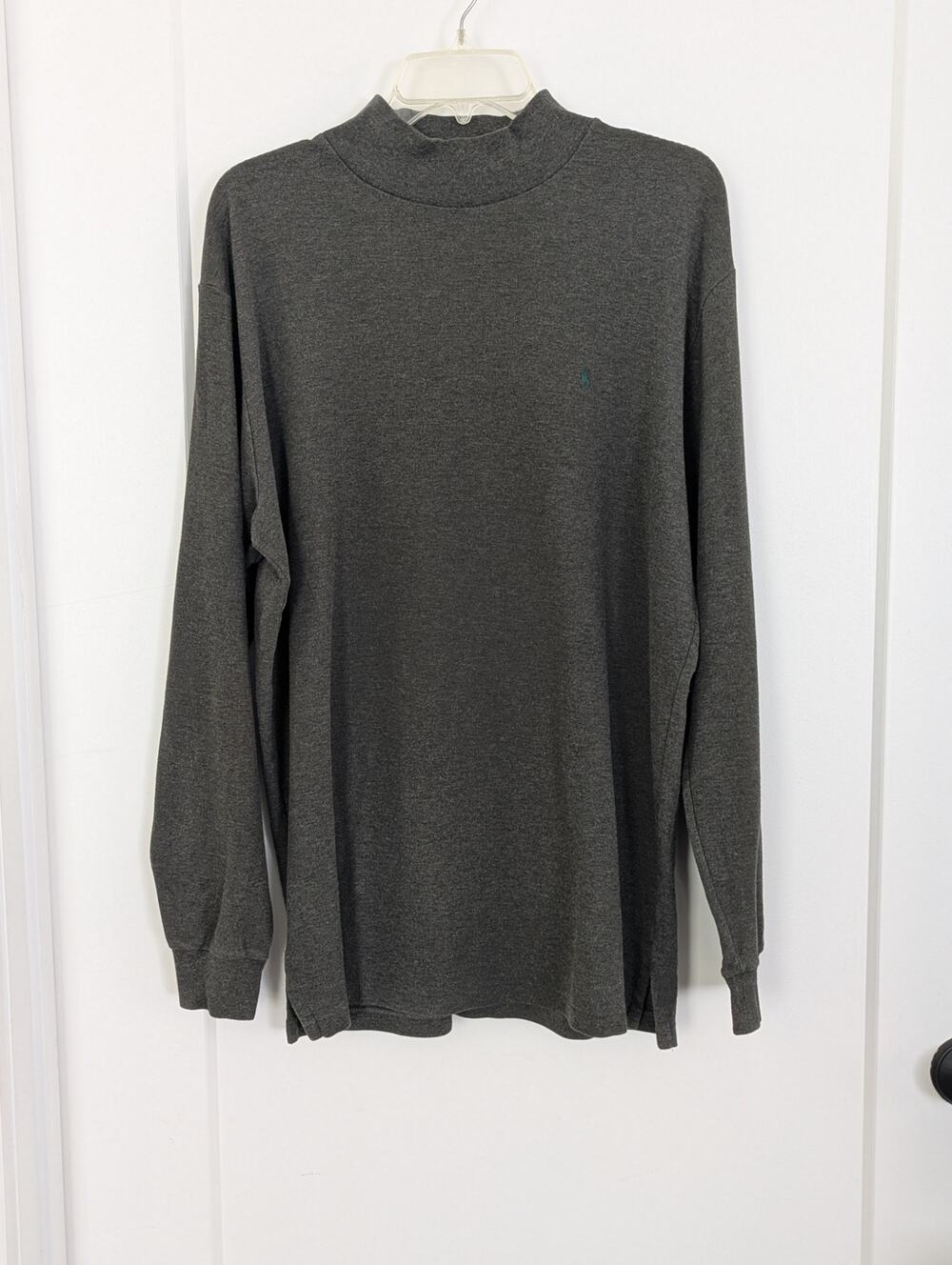 Vintage 90s Polo Ralph Lauren Mock Neck Shirt Mens Large Gray LS Turquoise Pony